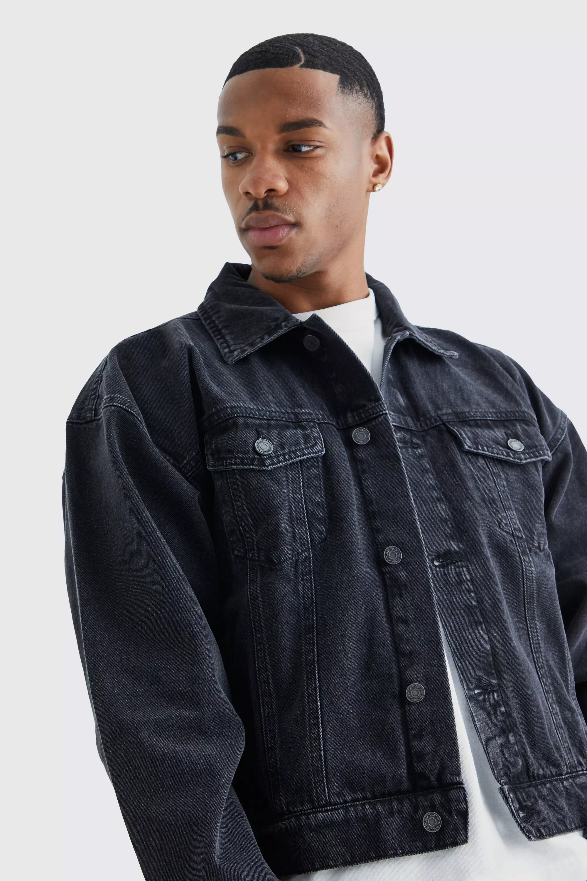 Mens washed black denim on sale jacket